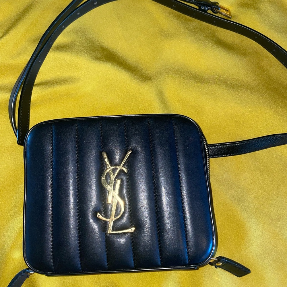 Yves Saint Laurent Quilted Black Belt Bag with Gold Logo